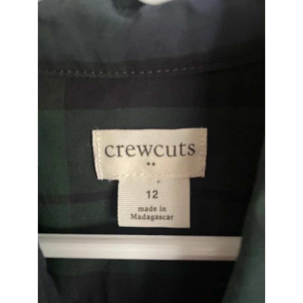 Crewcuts by J. Crew Boys Plaid Button Down Shirt 12 Green Navy LS Preppy Holiday